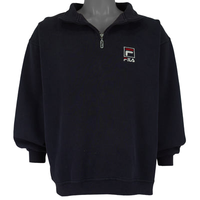 FILA - Navy Blue Embroidered 1/4 Zip Sweatshirt 1990s Large