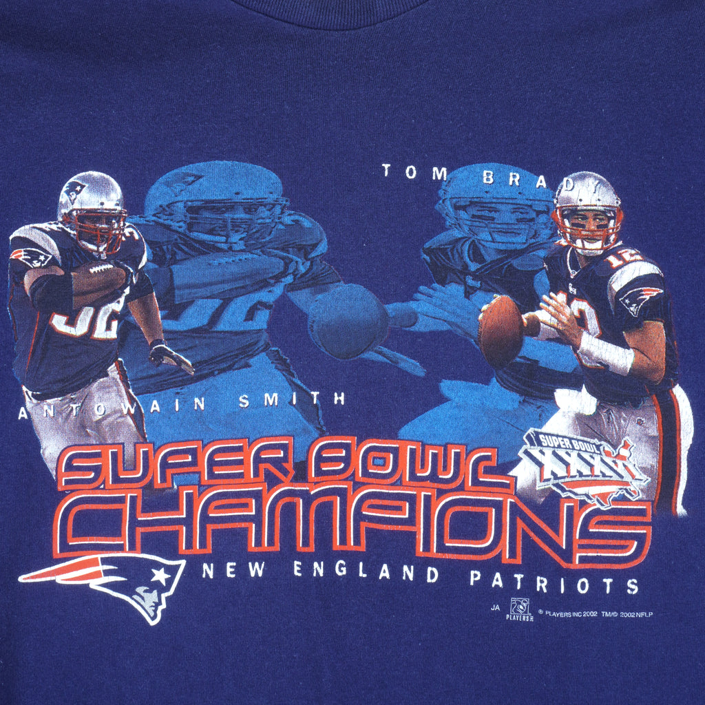 Vintage 2002 XXXVI Superbowl New England Patriots Tom Brady Lee Sports Tshirt XL