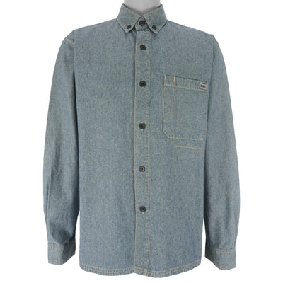 FUBU - Grey Denim-Like Button Up Long Sleeve Shirt 1990s Medium