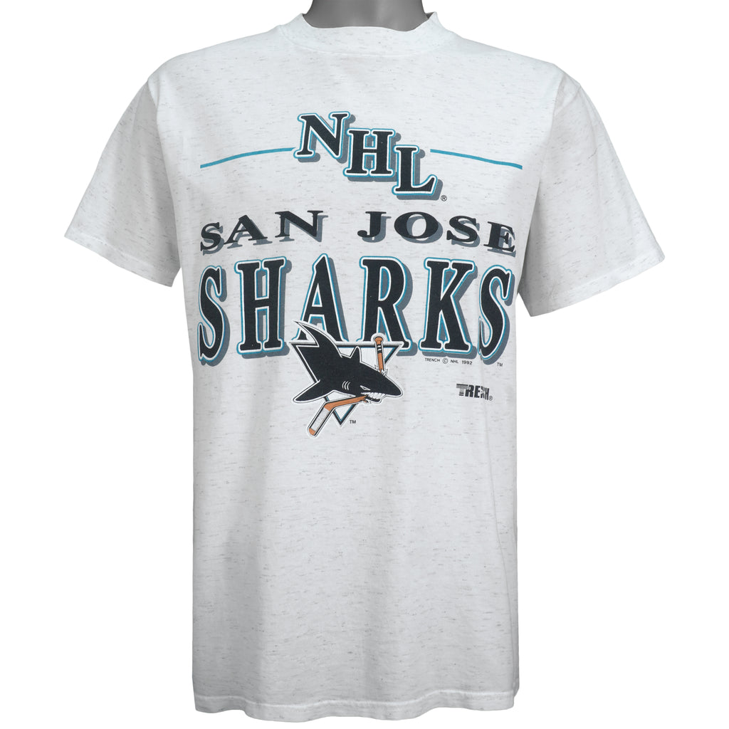 NHL (Trench) - San Jose Sharks Single Stitch T-Shirt 1992 Large Vintage Retro Hockey