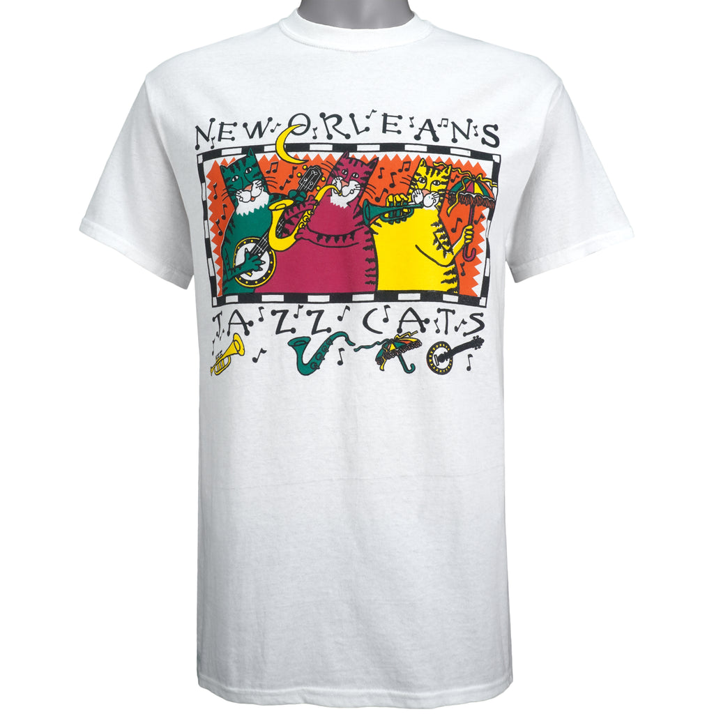 Vintage (Gildan) - New Orleans Jazz Cats T-Shirt 1990s Medium Vintage Retro