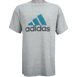 Adidas - Grey Big Spell-Out T-Shirt 1990s Medium Vintage Retro
