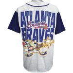 MLB (Sun Sports Wear) - Atlanta Braves X Taz Button Up T-Shirt 1995 Large