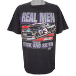NASCAR (Sports Image) - Dale Earnhardt Real Men Wear Black and Silver T-Shirt 1990s X-Large Vintage Retro