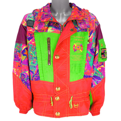 Ellesse - The Winner Of The World Italy Hooded Neon Ski Jacket 1990s Large