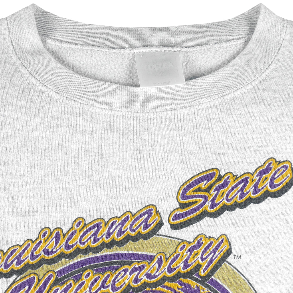 NCAA - LSU Tigers Big Logo Crew Neck Sweatshirt 1990s X-Large Vintage Retro Football College