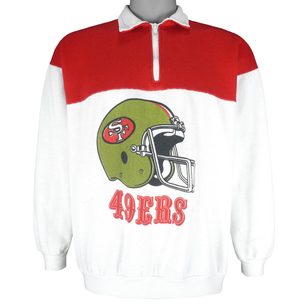NFL - Red & White San Francisco 49ers 1/4 Zip Sweatshirt 1990s X-Large Vintage Retro Football