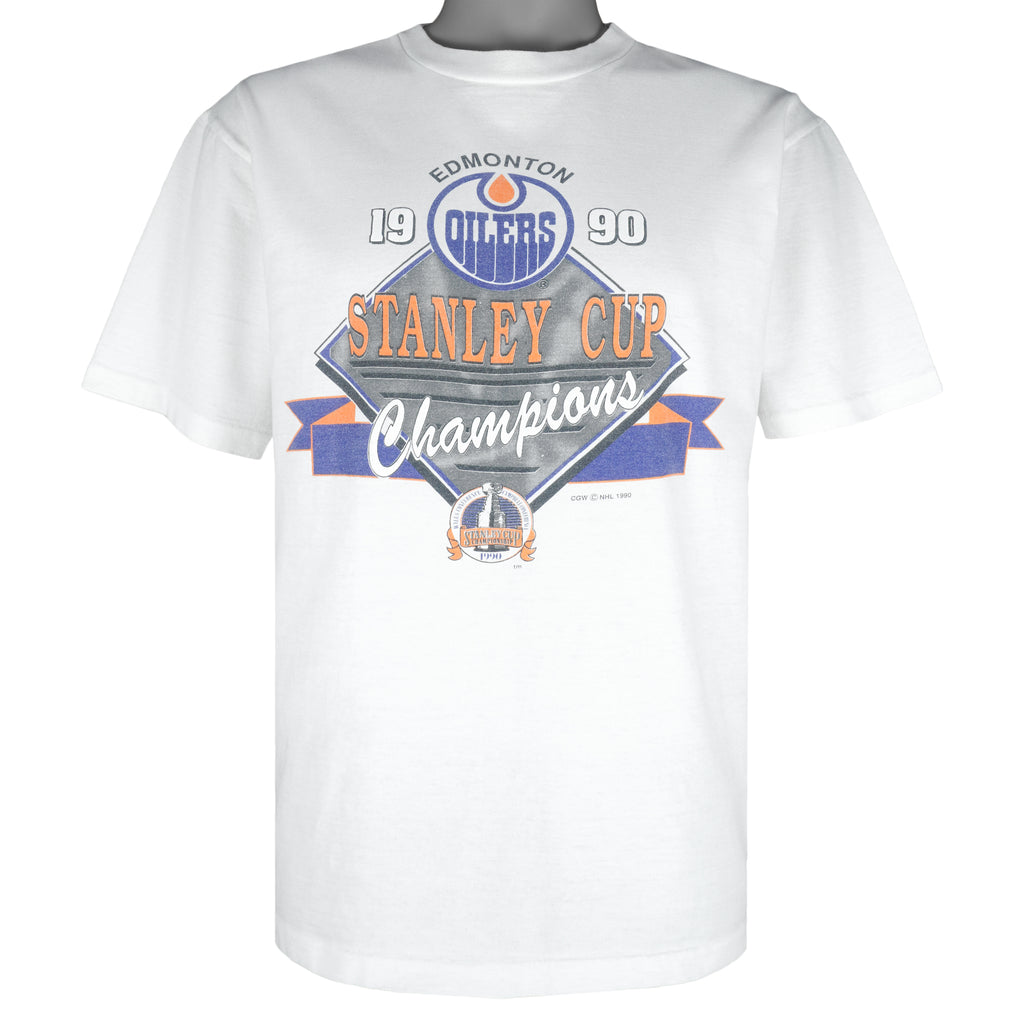 NHL (Waves) - Edmonton Oilers Big Logo T-Shirt 1990 Medium Vintage Retro Hockey