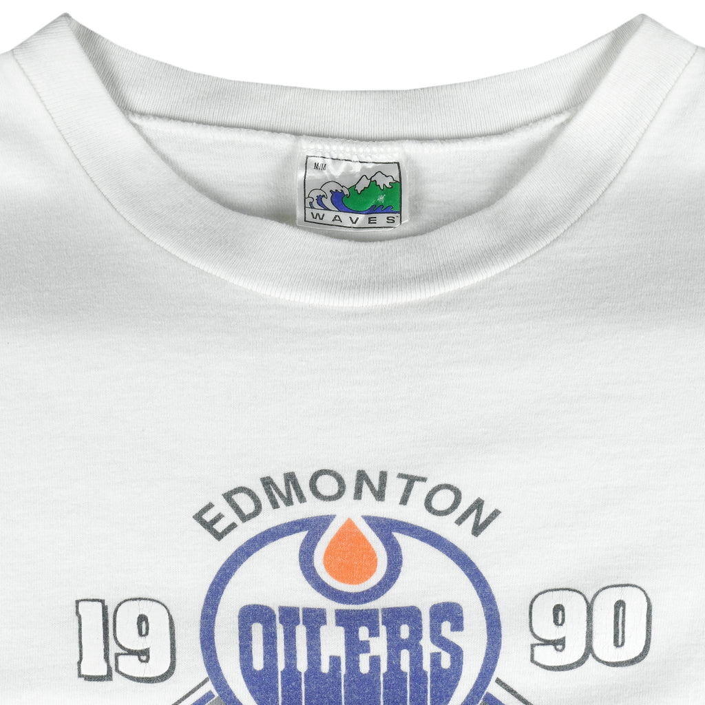 NHL (Waves) - Edmonton Oilers Big Logo T-Shirt 1990 Medium Vintage Retro Hockey