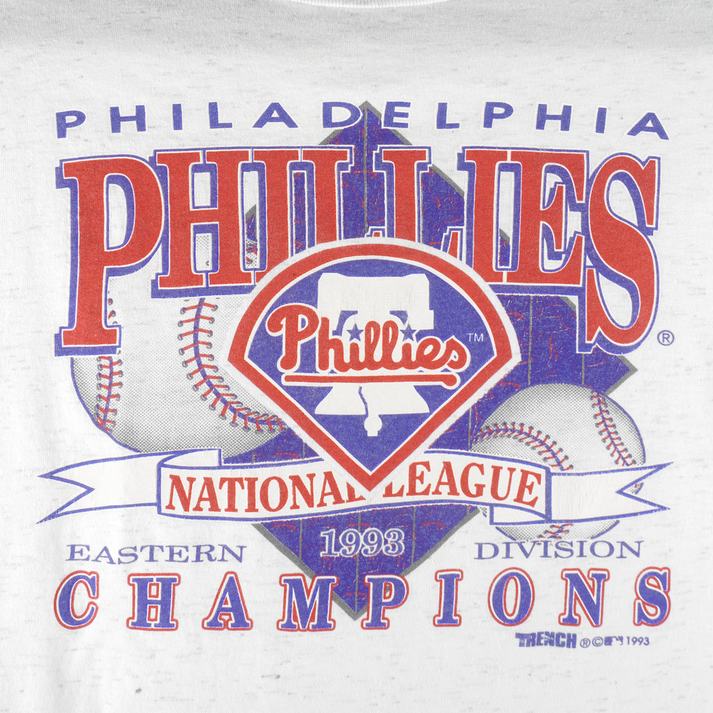 MLB (Trench) - Philadelphia Phillies Big Logo T-Shirt 1993 Large Vintage Retro Baseball
