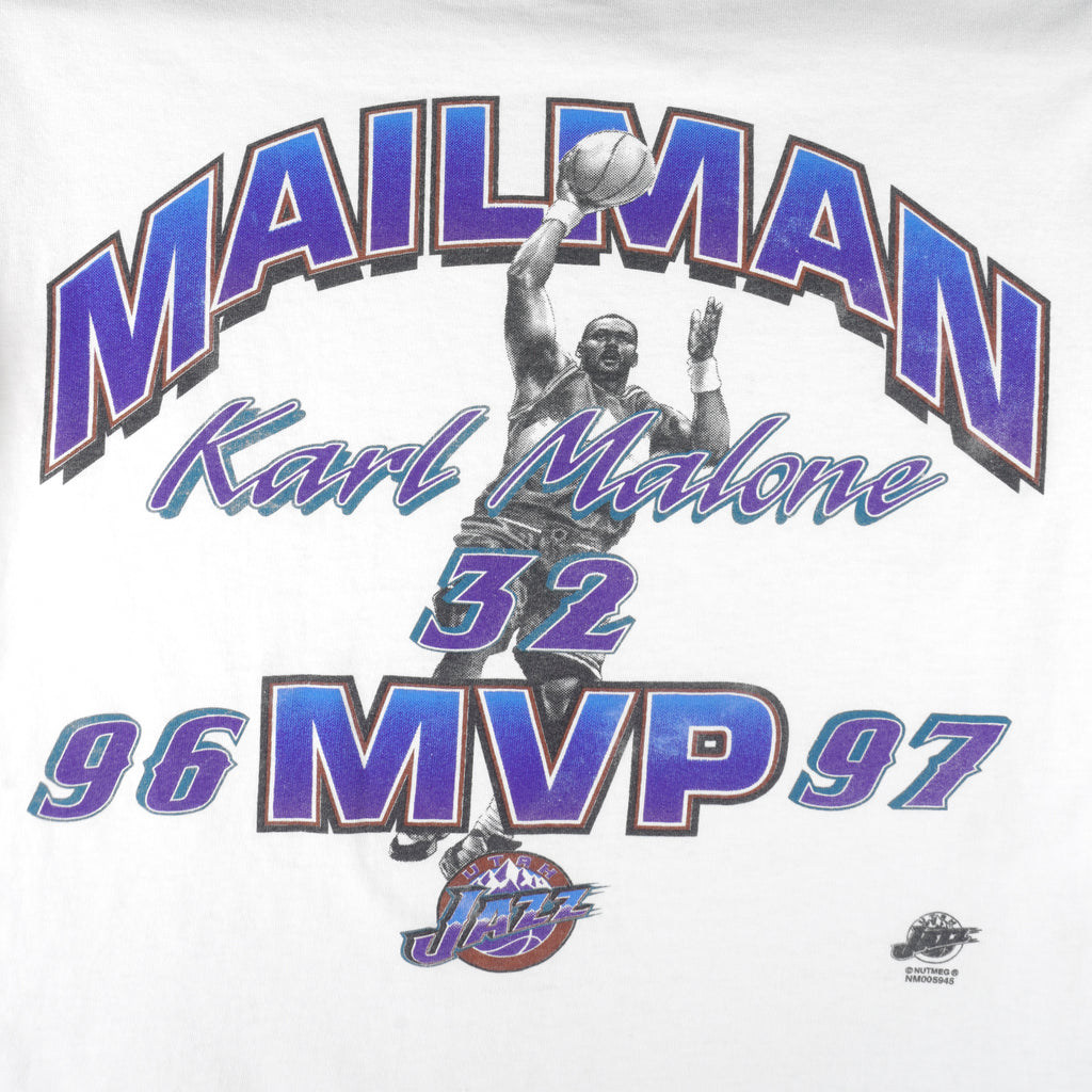 NBA (Lee) - Utah Jazz Karl Malone T-Shirt 1990s X-Large Vintage Retro Basketball