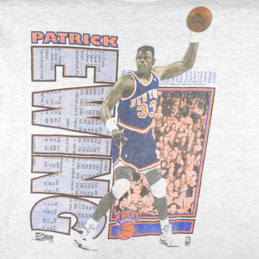 NBA (Salem) - New York Knicks Patrick Ewing Single Stitch T-Shirt 1991 Large Vintage Retro Basketball