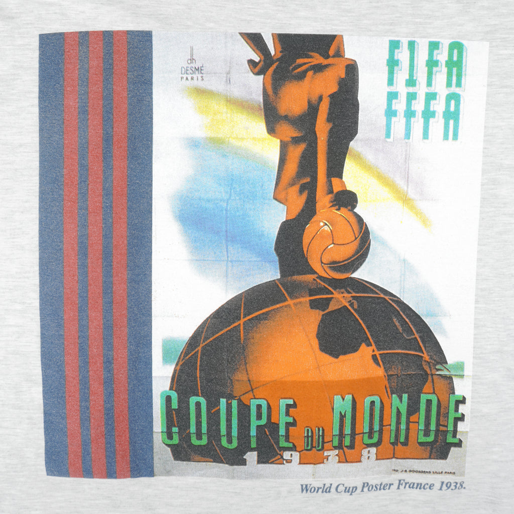 Adidas - Fifa World Cup Poster France 1938 T-Shirt 1990s Small Vintage Retro Football