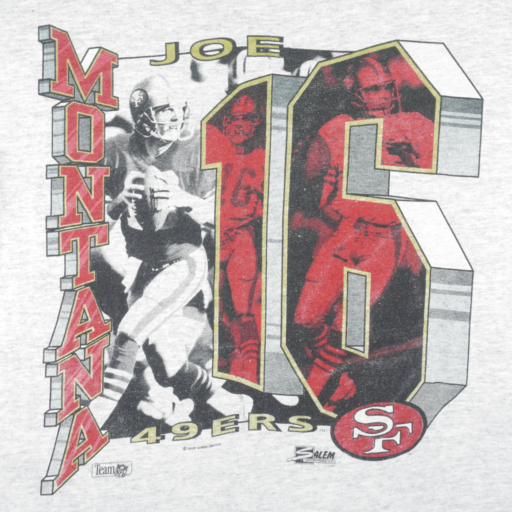 NFL (Salem) - San Francisco 49ers Joe Montana Single Stitch T-Shirt 1991 Large Vintage Retro Football