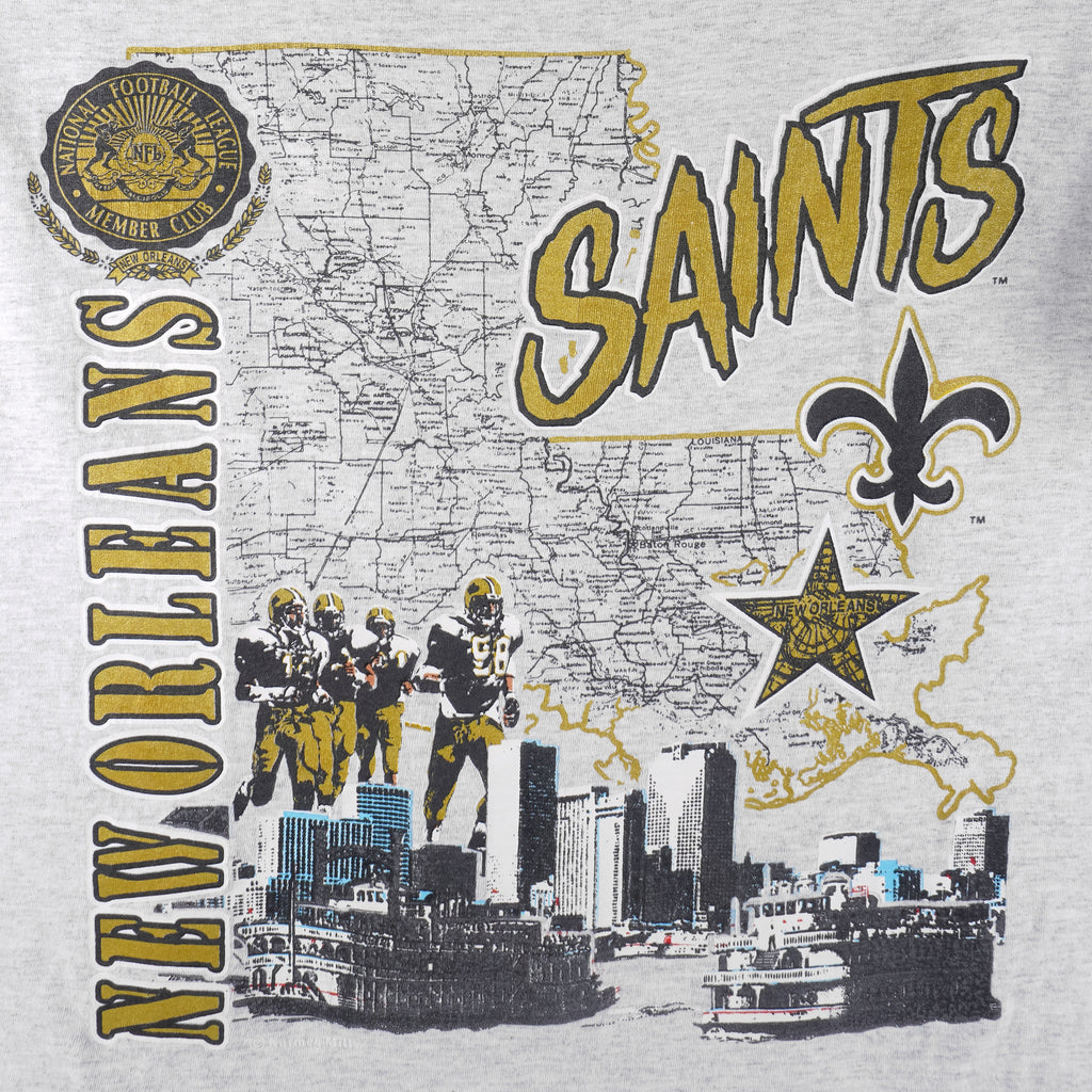 NFL (Nutmeg) - New Orleans Saints Map Single Stitch T-Shirt 1990s X-Large Vintagee Retro Football