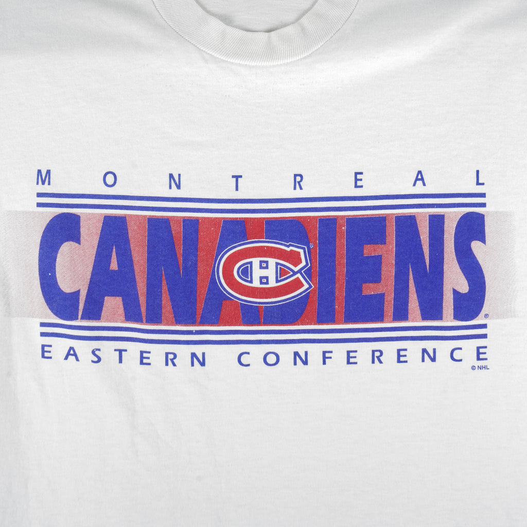NHL - Montreal Canadiens Big Logo Single Stitch T-Shirt 1990s X-Large Vintage Retro Hockey