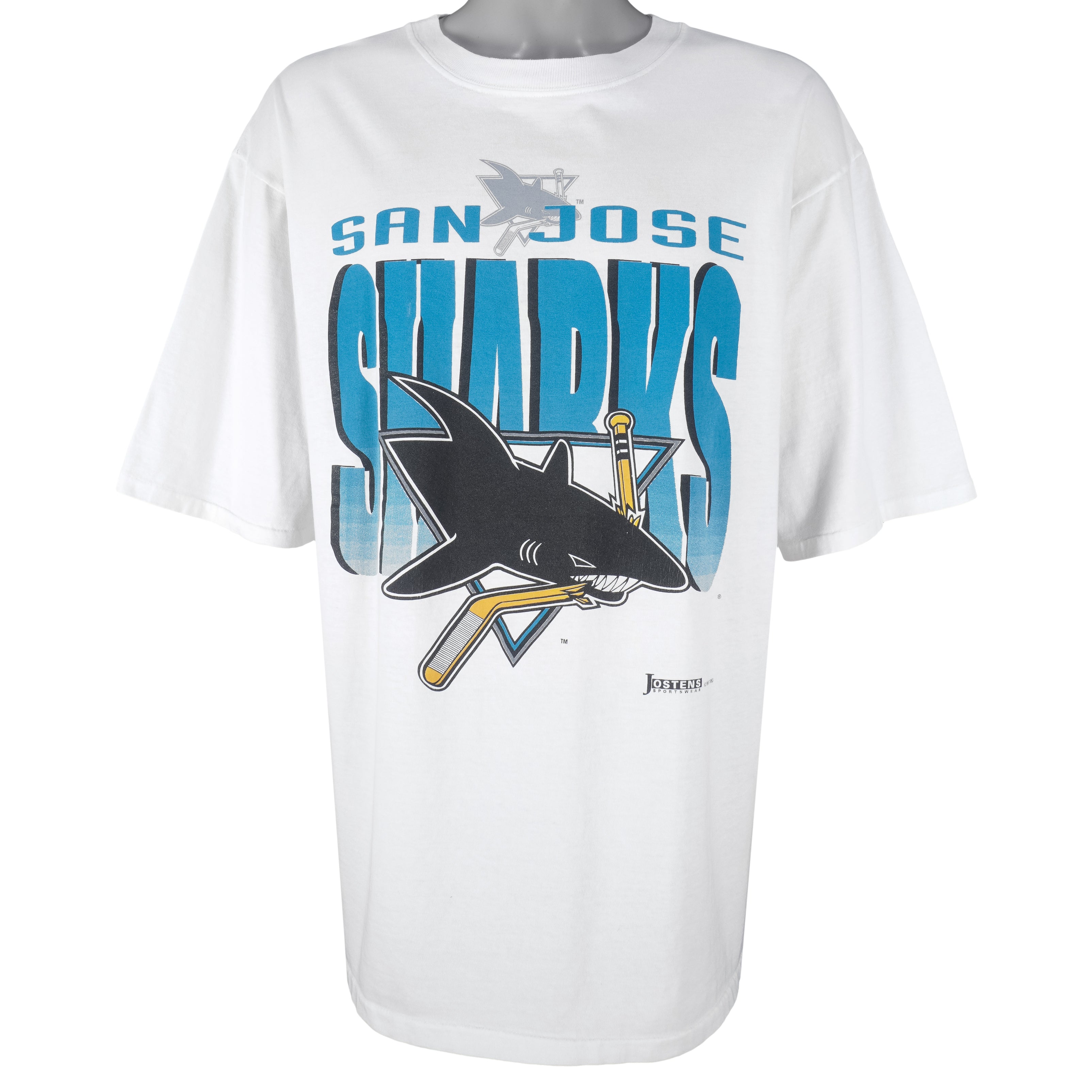 NHL (Jostens) - Grey San Jose Sharks Single Stitch T-Shirt 1993 XX-Large Vintage Retro Hockey
