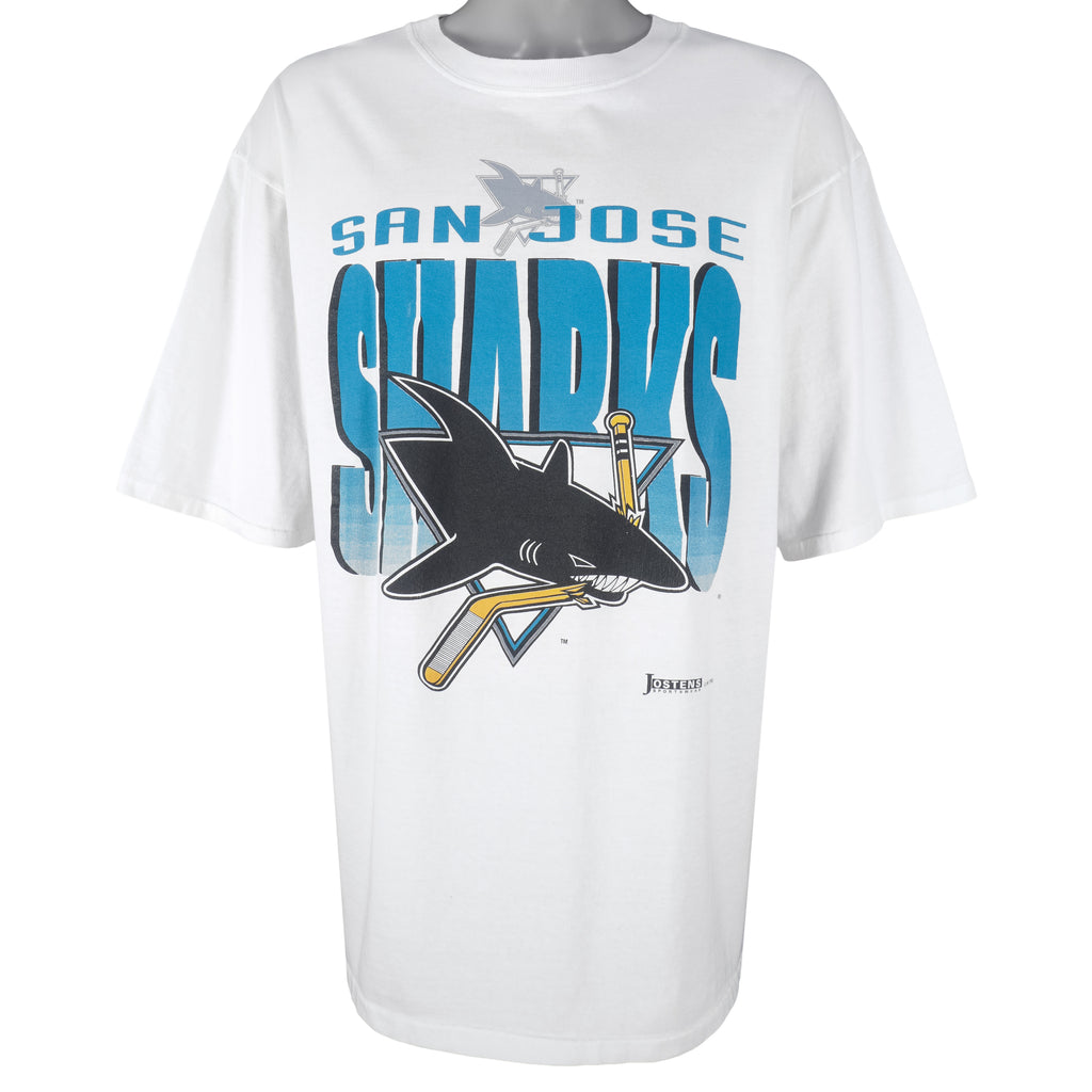 NHL (Jostens) - Grey San Jose Sharks Single Stitch T-Shirt 1993 XX-Large Vintage Retro Hockey