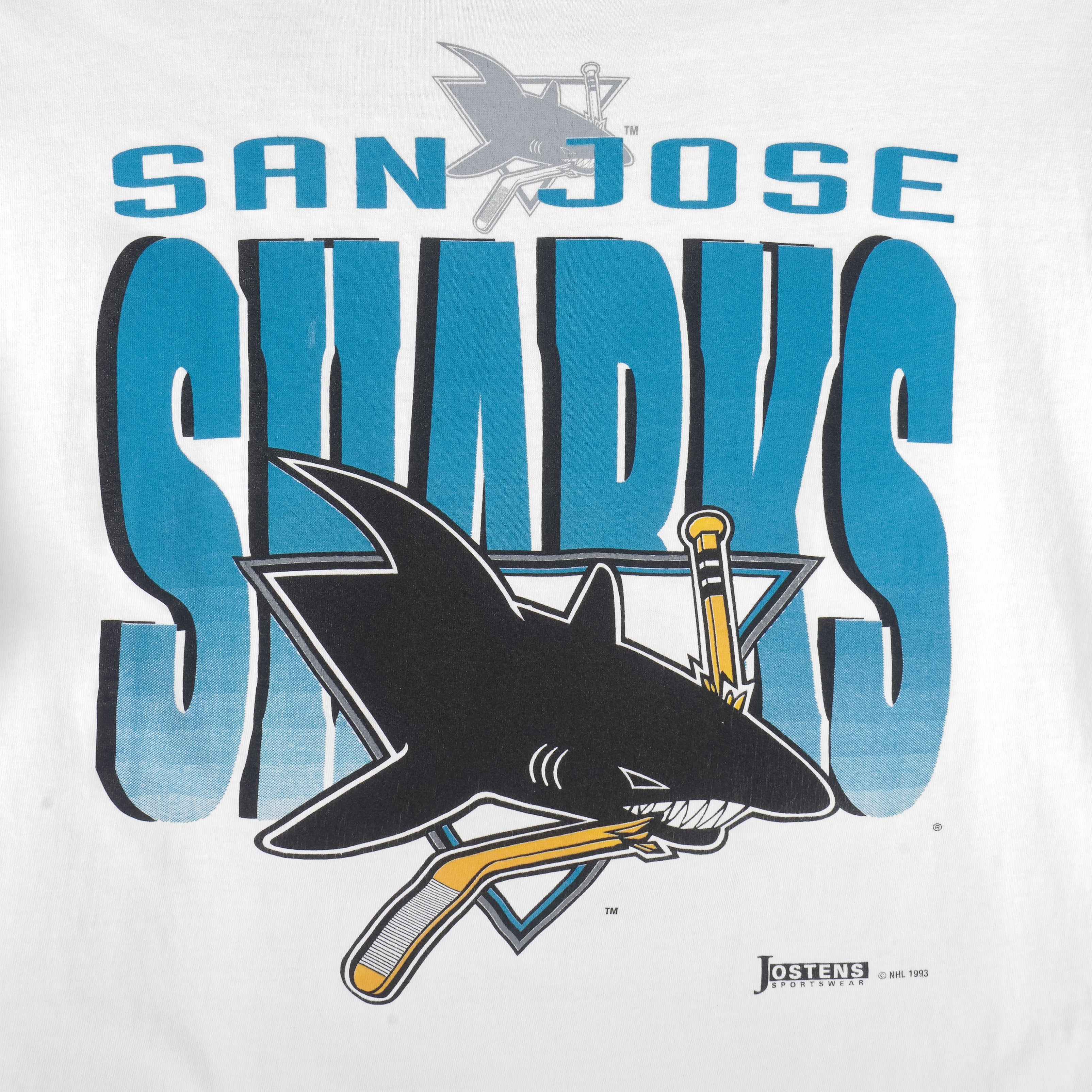 NHL (Jostens) - Grey San Jose Sharks Single Stitch T-Shirt 1993 XX-Large Vintage Retro Hockey