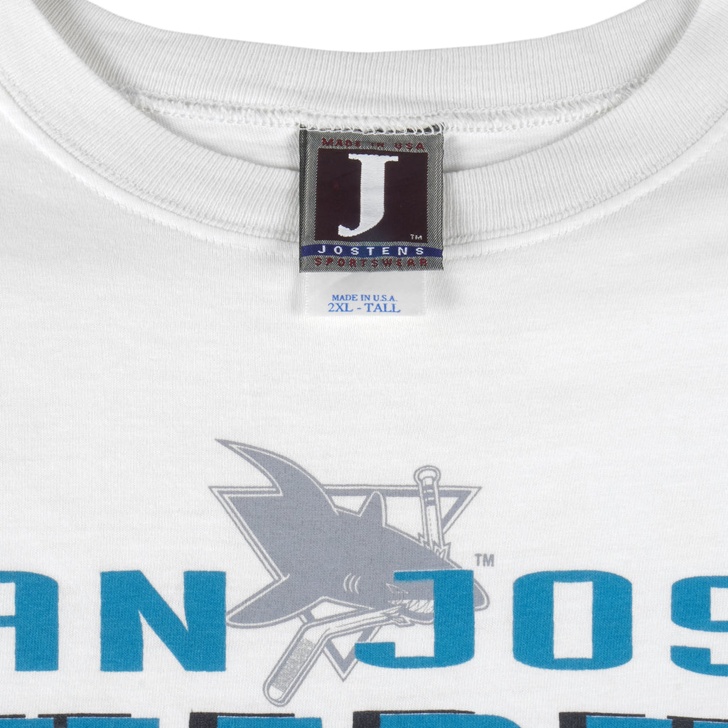 NHL (Jostens) - Grey San Jose Sharks Single Stitch T-Shirt 1993 XX-Large Vintage Retro Hockey