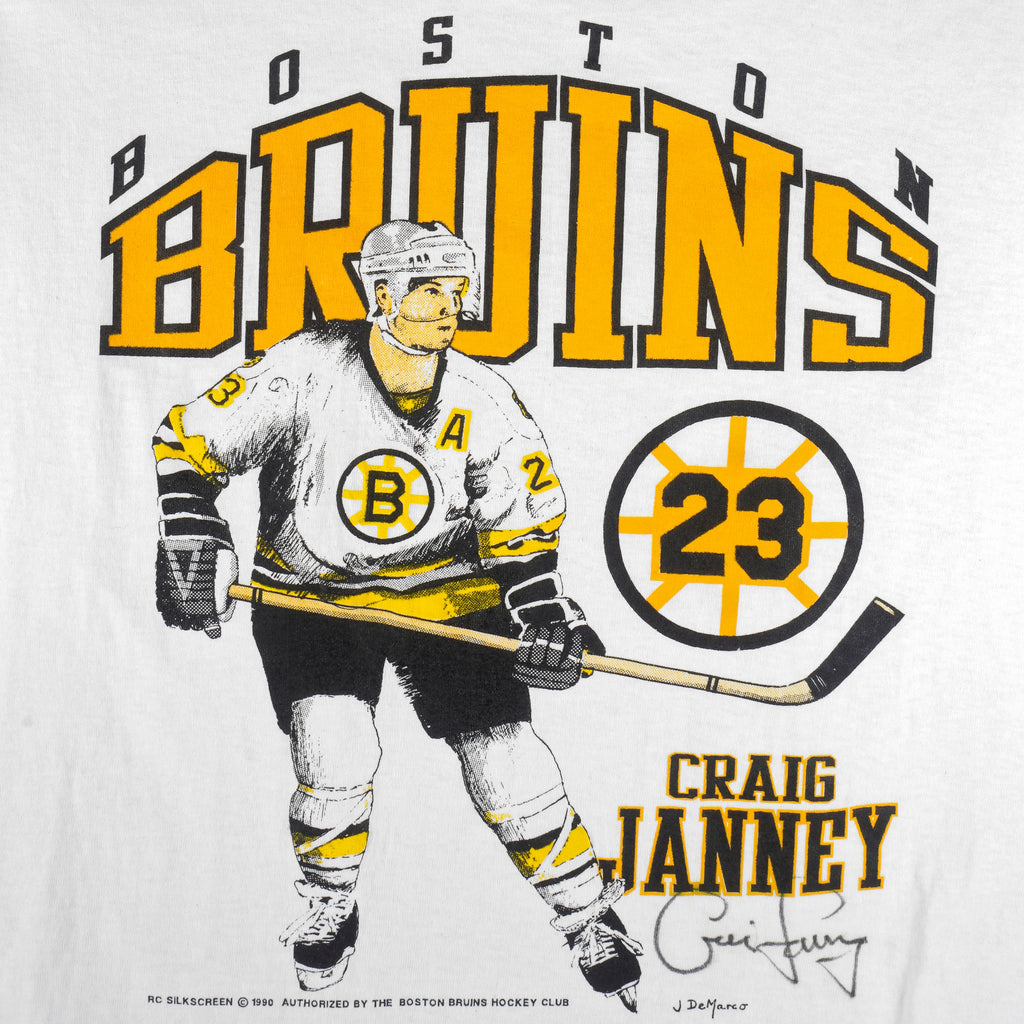 NHL - Boston Bruins Craig Janney Single Stitch T-Shirt 1990 Large Vintage Retro Hockey