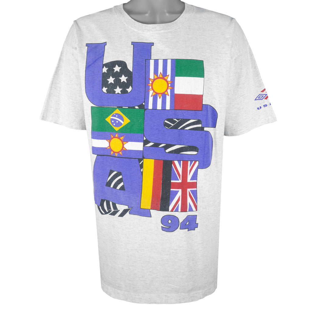 Umbro - Blue USA Flags Single Stitch T-Shirt 1994 X-Large Vintage Retro
