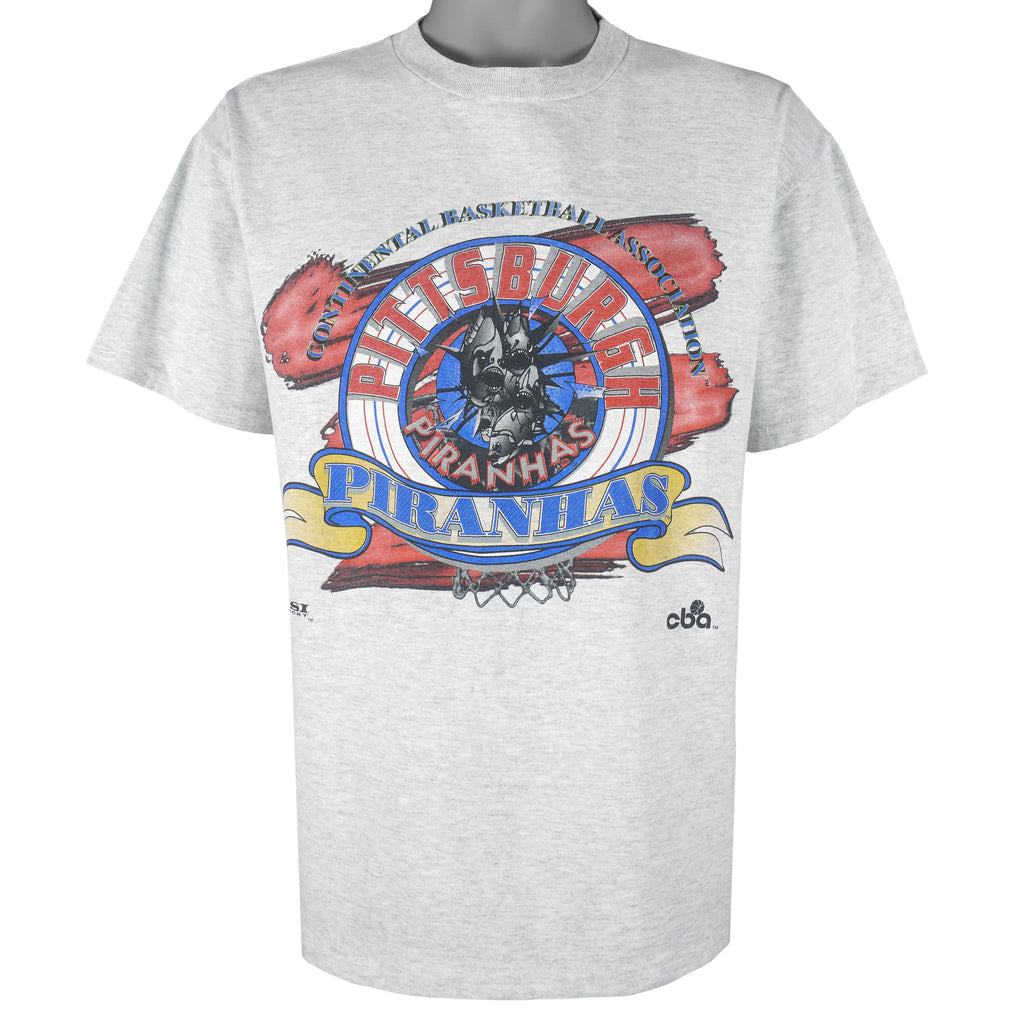 Vintage (CBN) - Pittsburgh Piranhas Single Stitch T-Shirt 1990s Large Vintage Retro Basketball