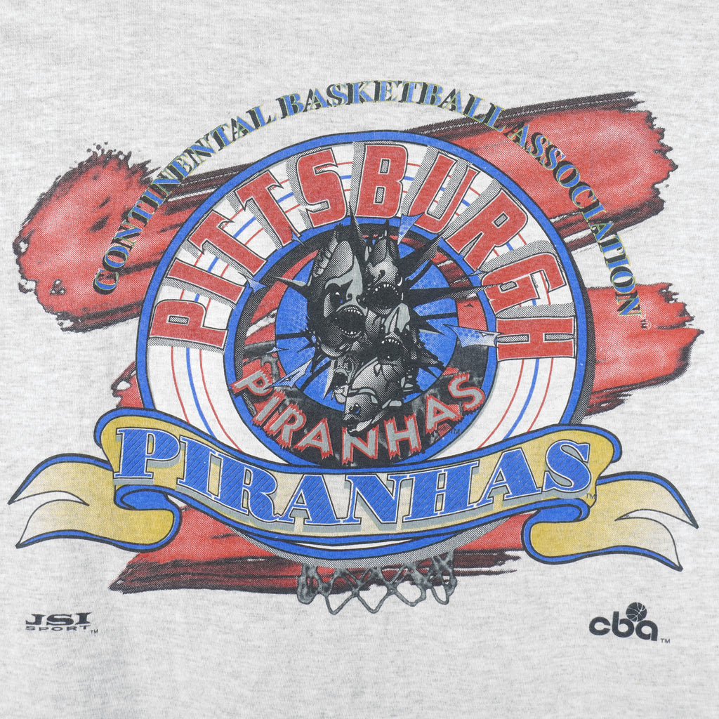 Vintage (CBN) - Pittsburgh Piranhas Single Stitch T-Shirt 1990s Large Vintage Retro Basketball