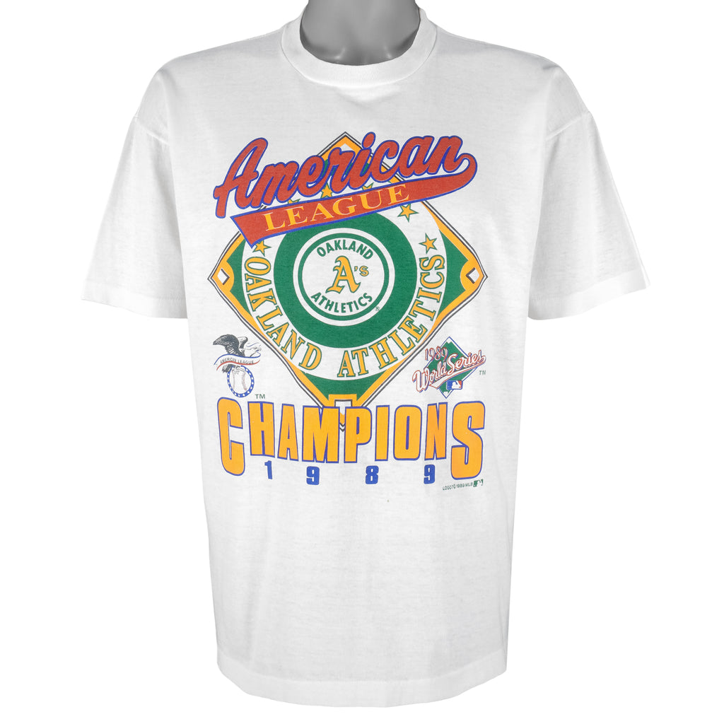 MLB (Logo 7) - Oakland Athletics Champs Single Stitch T-Shirt 1989 Large Vintage Retro Baseball