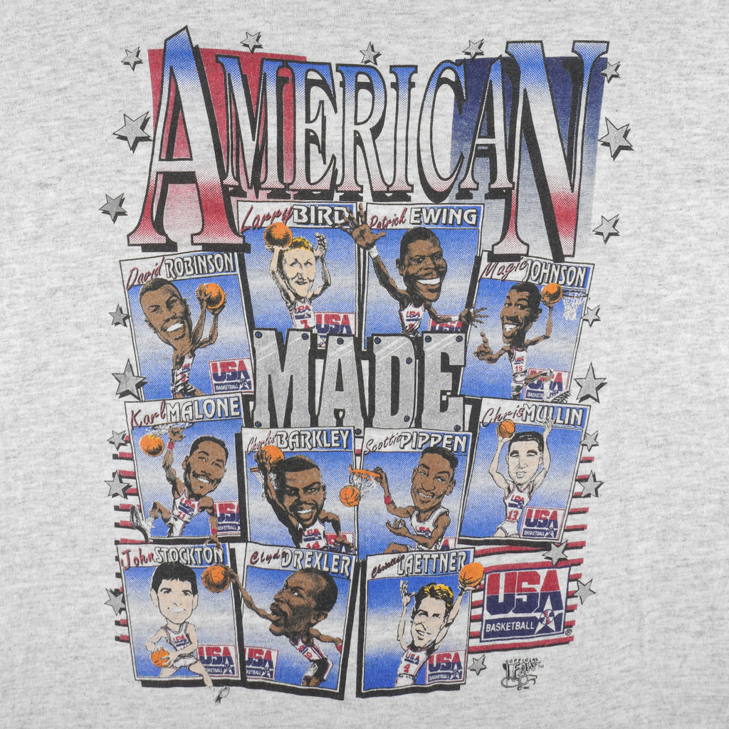 NBA (Fan) - USA Dream Team Olympic Caricature T-Shirt 1990s Large Vintage Retro Basketball