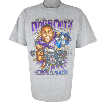 NFL (M&O) - Baltimore Ravens Who Let The Dogs Out Caricature T-Shirt 2001 Large