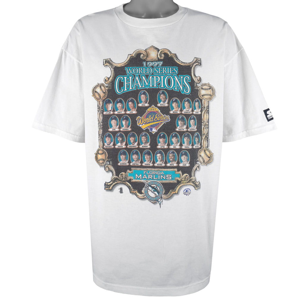 Starter - Florida Marlins World Series Champs Players Faces T-Shirt 1997 X-Large Vintage Retro Baseball