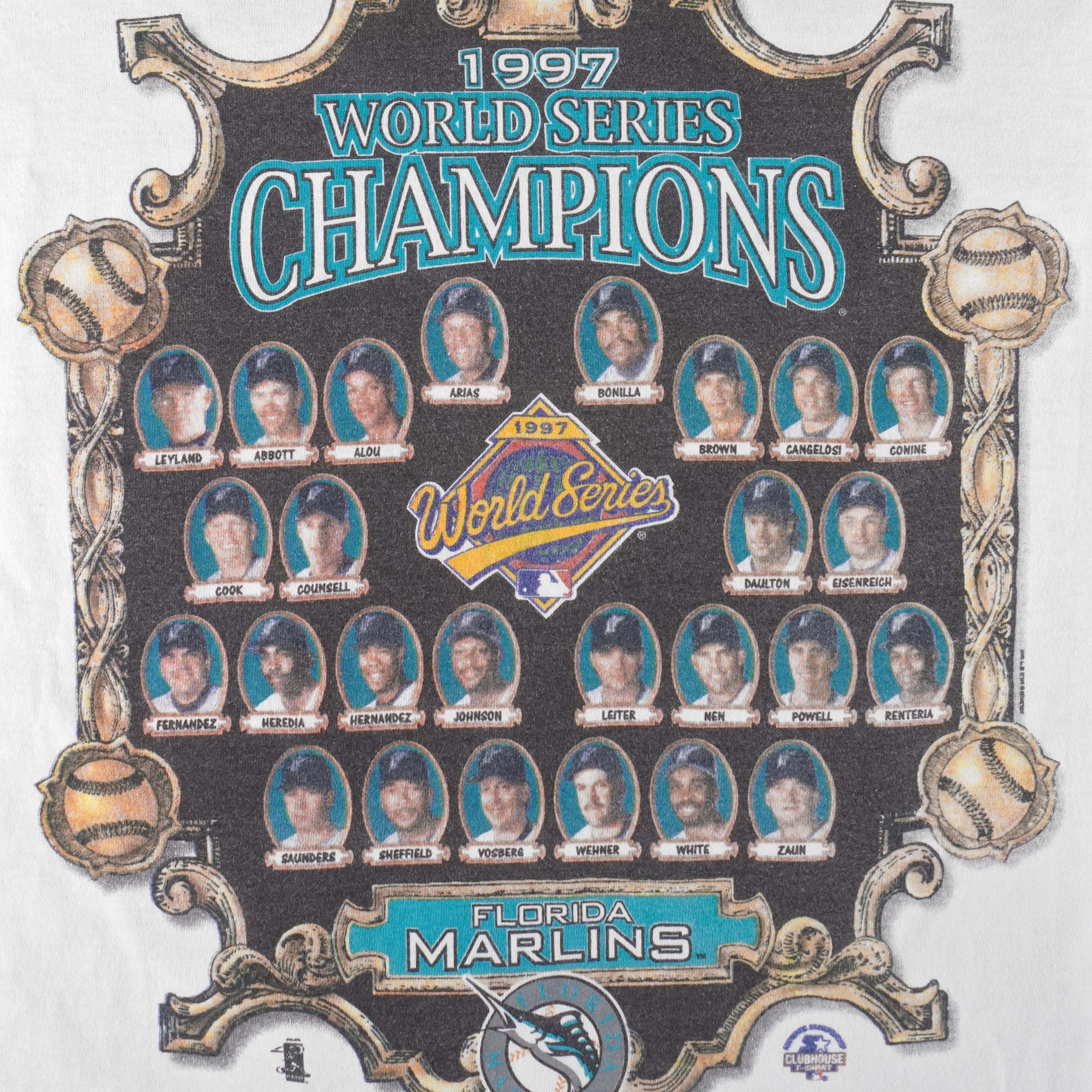 Starter - Florida Marlins World Series Champs Players Faces T-Shirt 1997 X-Large Vintage Retro Baseball