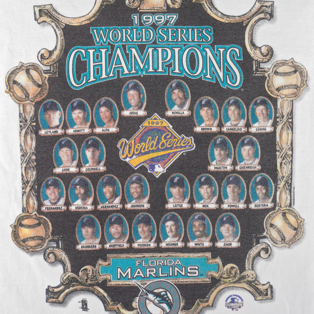 Starter - Florida Marlins World Series Champs Players Faces T-Shirt 1997 X-Large Vintage Retro Baseball