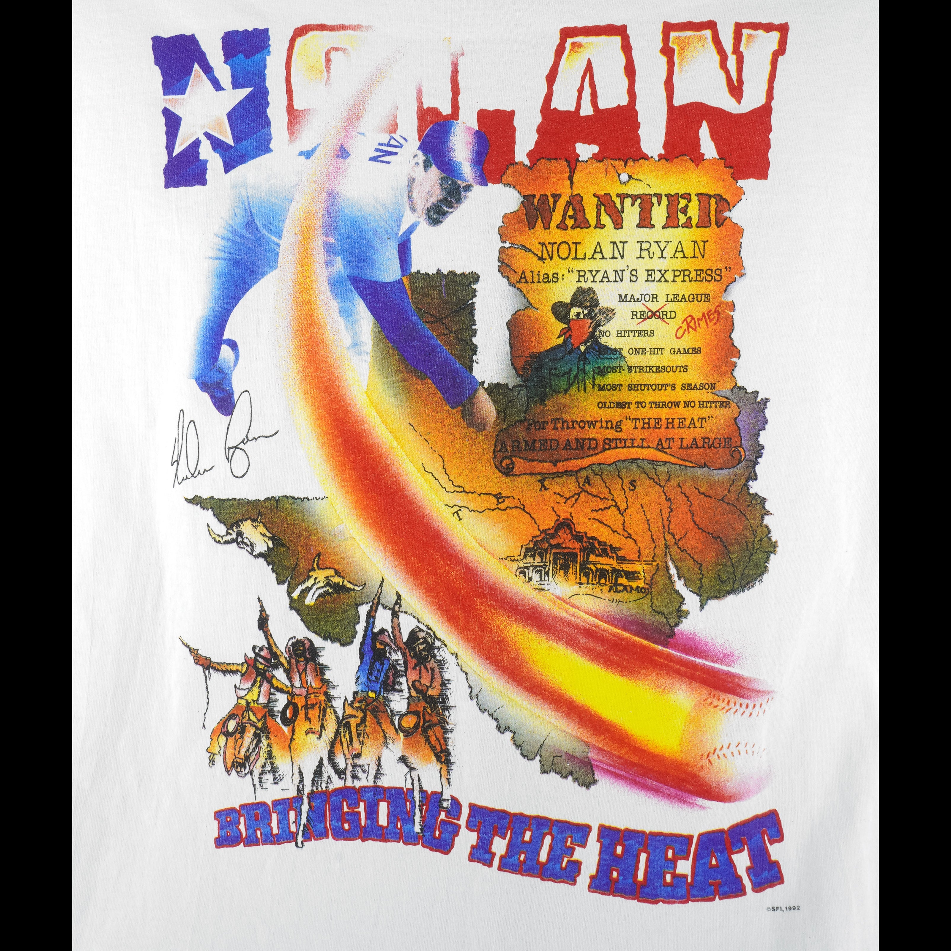 MLB - Texas Rangers Nolan Ryan Autographed T-Shirt 1992 X-large Vintage Retro Baseball