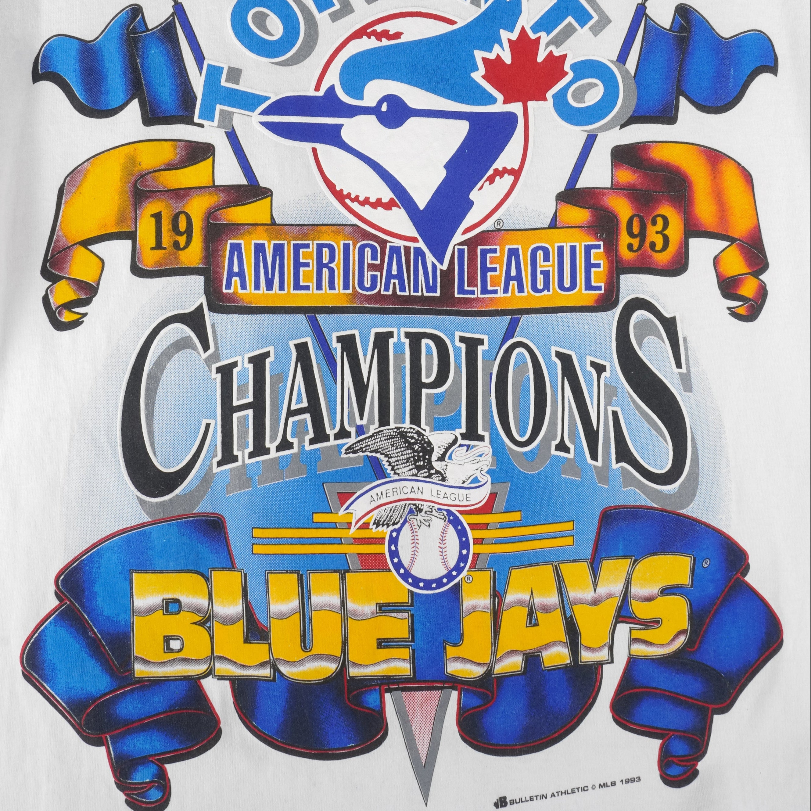 MLB (Bulletin Athletic) - Toronto Blue Jays Champs Single Stitch T-Shirt 1993 Large Vintage Retro Baseball