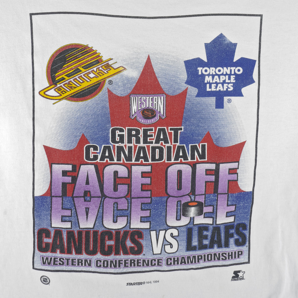 Starter - Canucks VS Leafs Great Canadian Face Off T-Shirt 1994 X-Large Vintage Retro Hockey
