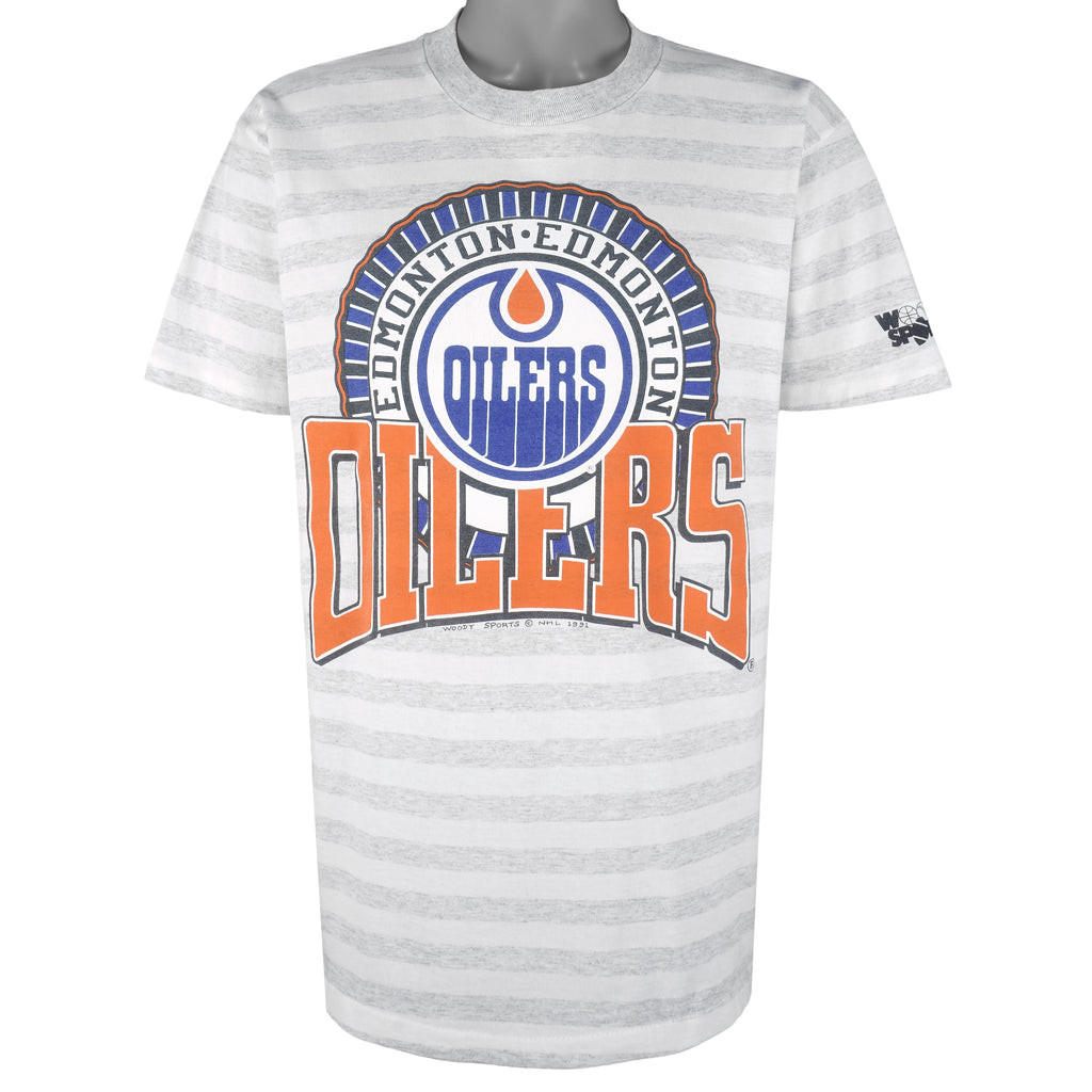 NHL (Woody Sports) - Edmonton Oilers Single Stitch T-Shirt 1991 X-Large Vintage Retro Hockey