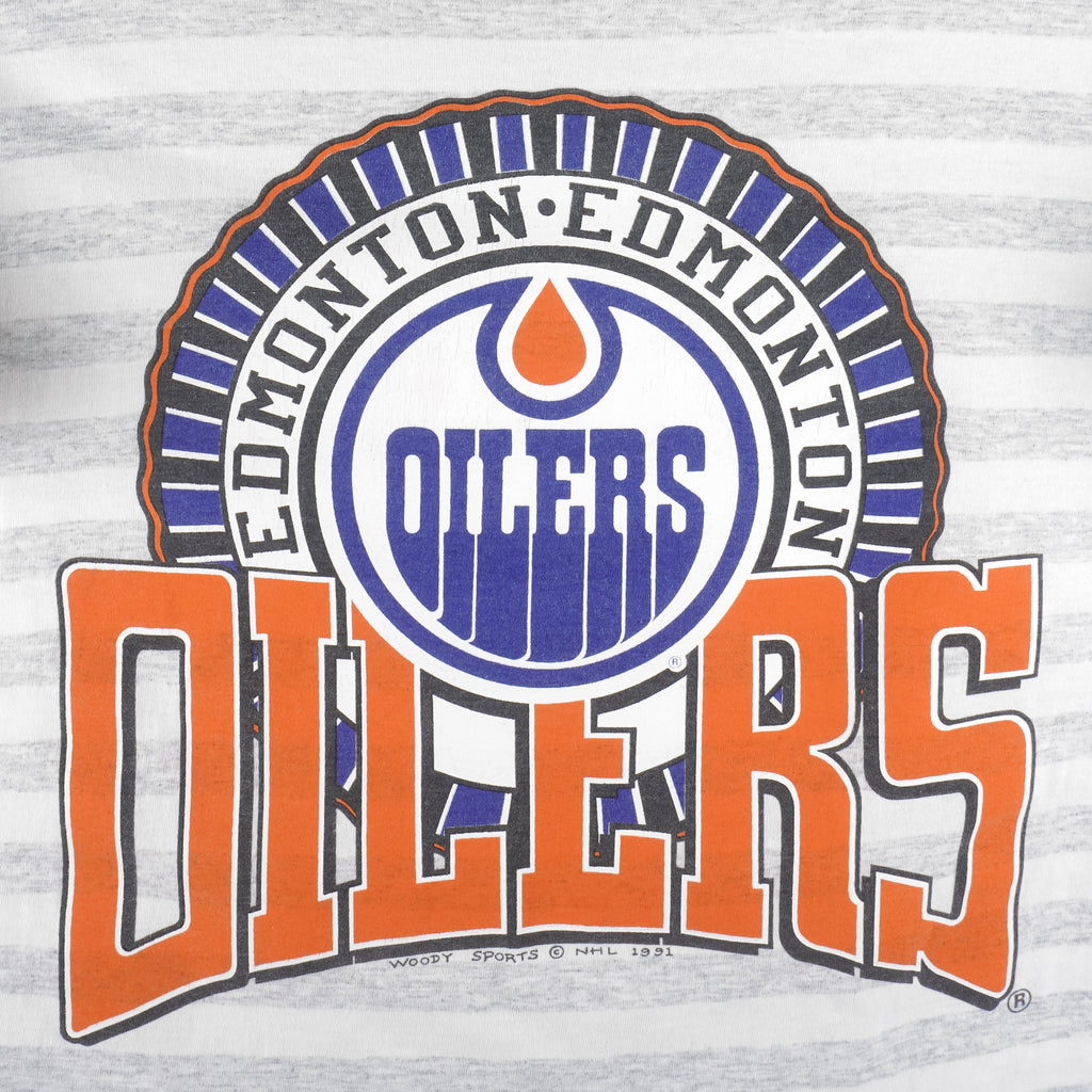 NHL (Woody Sports) - Edmonton Oilers Single Stitch T-Shirt 1991 X-Large Vintage Retro Hockey