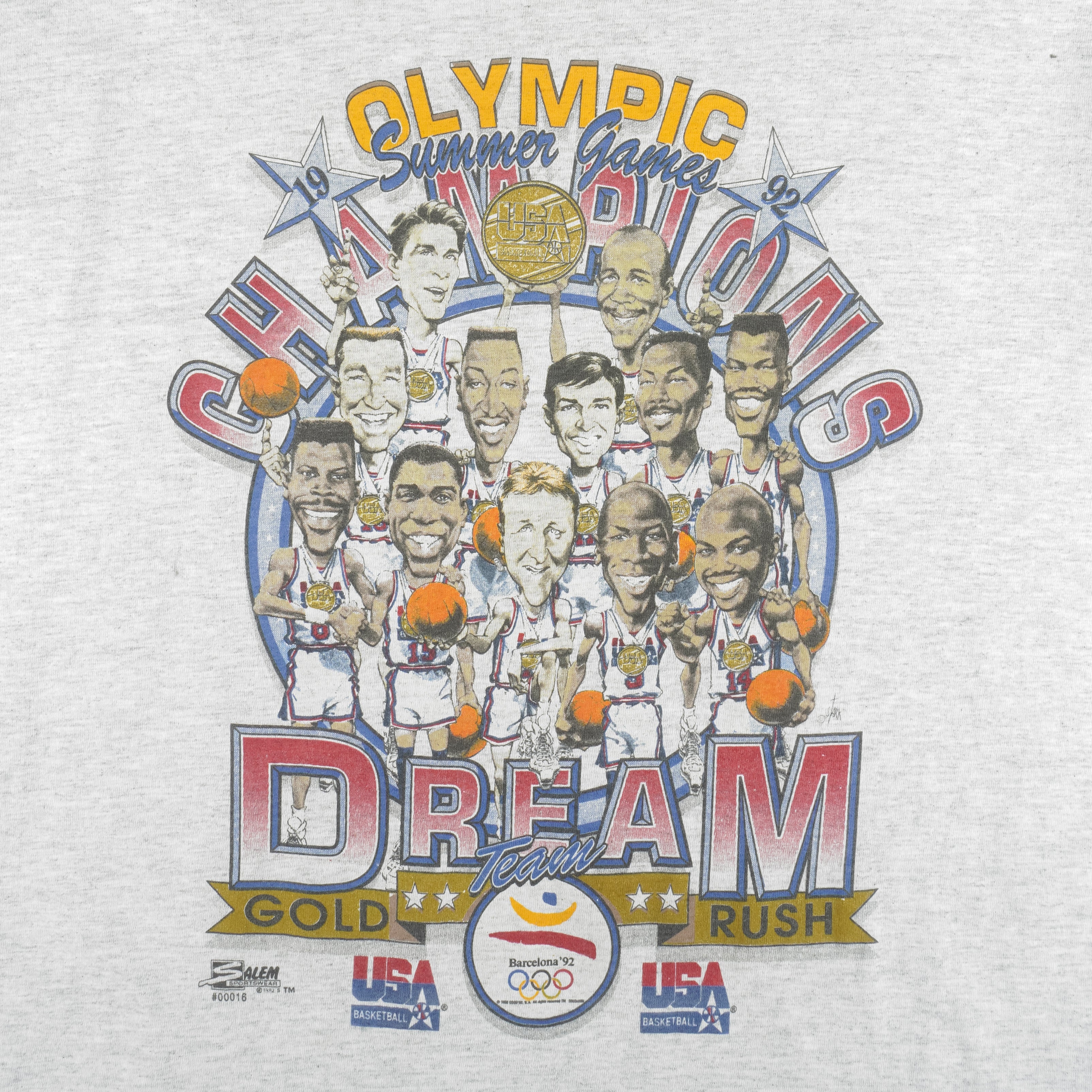NBA (Salem) - USA Dream Team Barcelona Olympic Game Caricature T-Shirt 1992 X-Large Vintage Retro Basketball