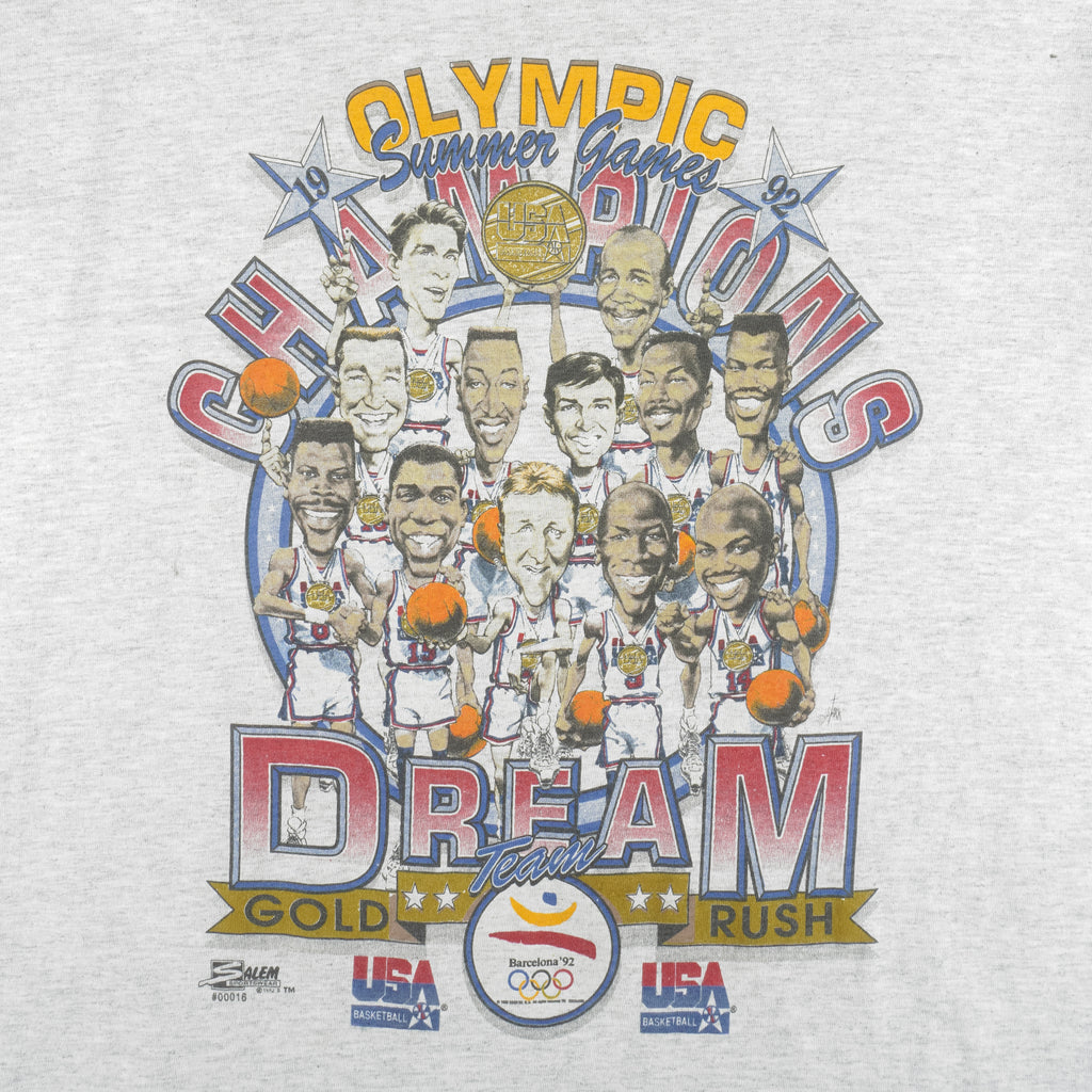 NBA (Salem) - USA Dream Team Barcelona Olympic Game Caricature T-Shirt 1992 X-Large Vintage Retro Basketball