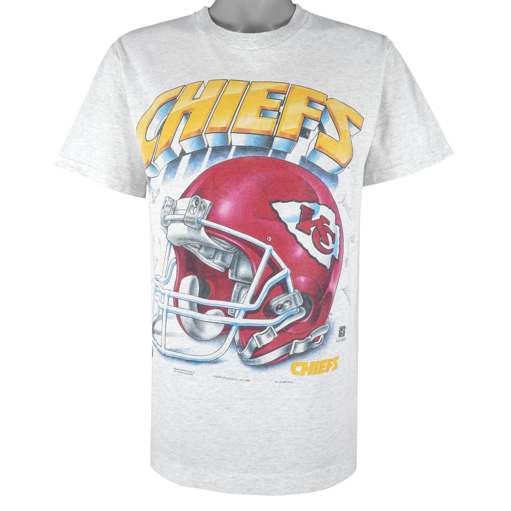 NFL (Shirt Xplosion) - Kansas City Chiefs Helmet & Autographed T-Shirt 1996 Large Vintage Retro Football