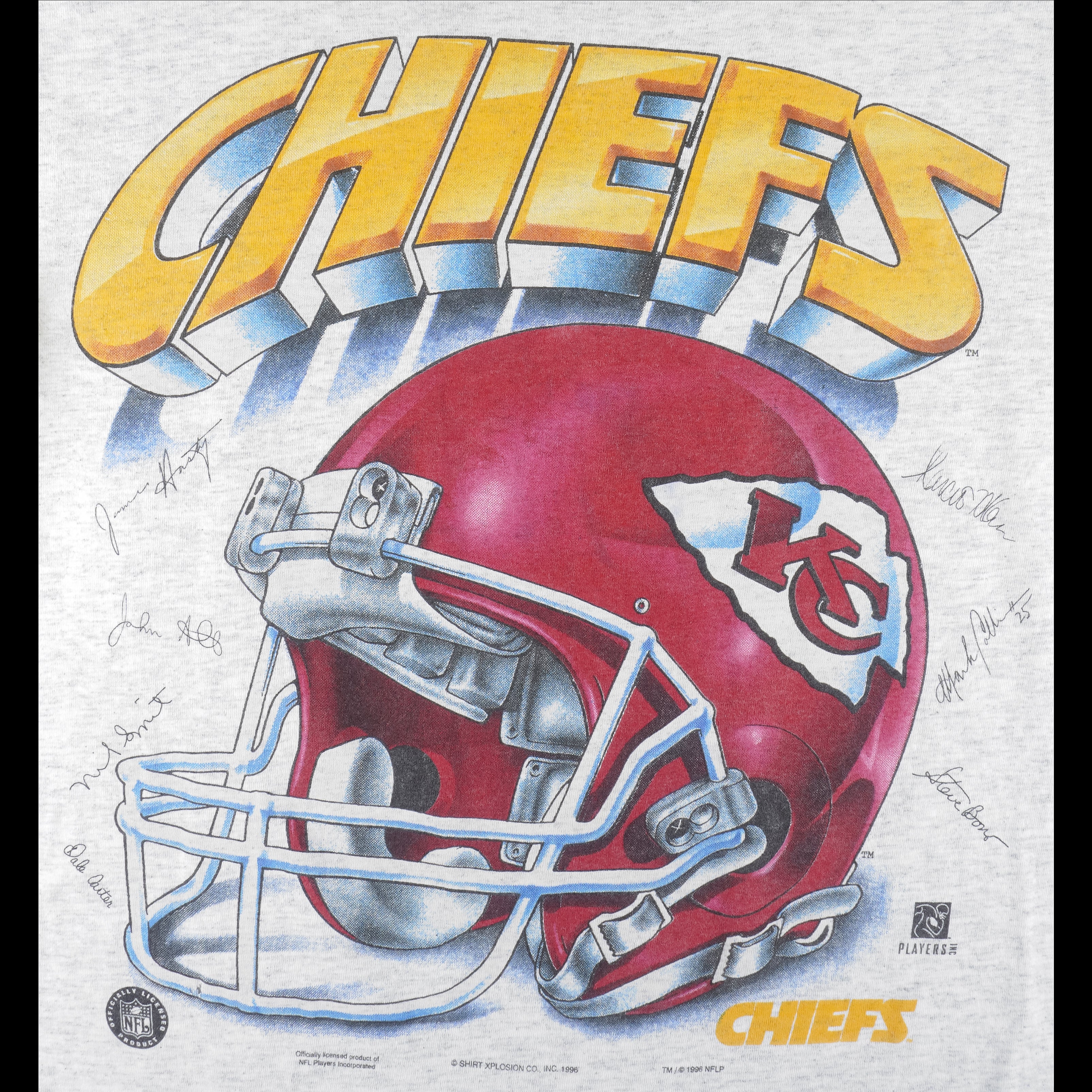 NFL (Shirt Xplosion) - Kansas City Chiefs Helmet & Autographed T-Shirt 1996 Large Vintage Retro Football