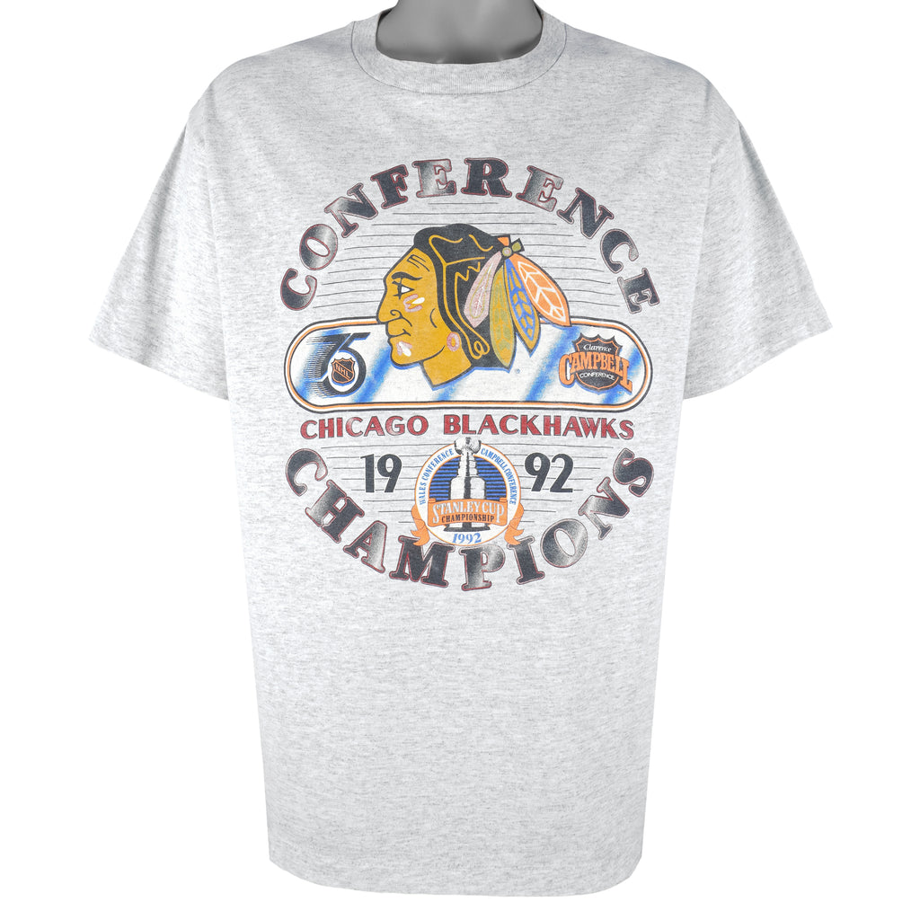 Starter - Chicago Blackhawks Single Stitch T-Shirt 1992 Large Vintage Retro Hockey
