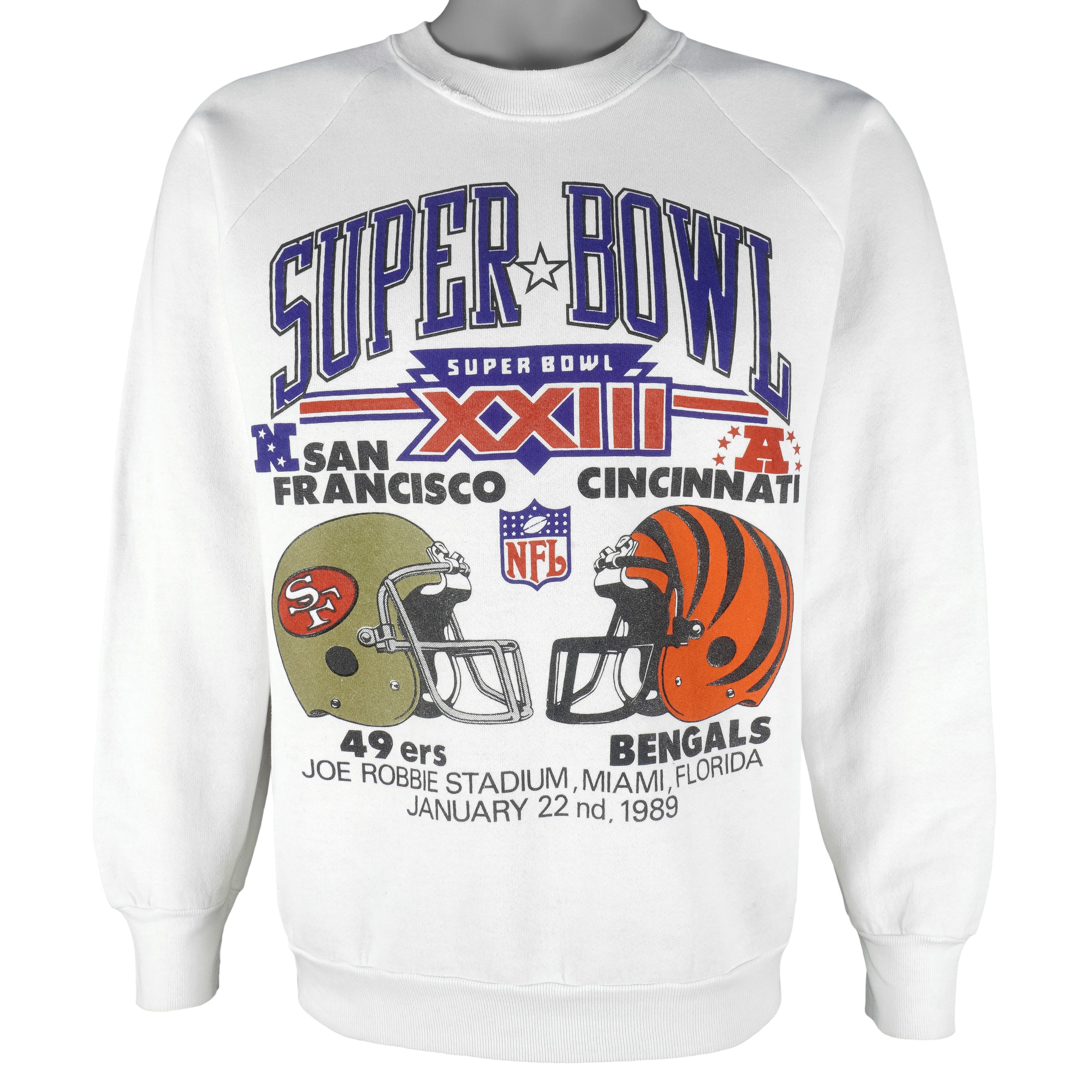 NFL - Super Bowl 23th 49ers VS Bengals Helmet Sweatshirt 1989 Large Vintage Retro Football