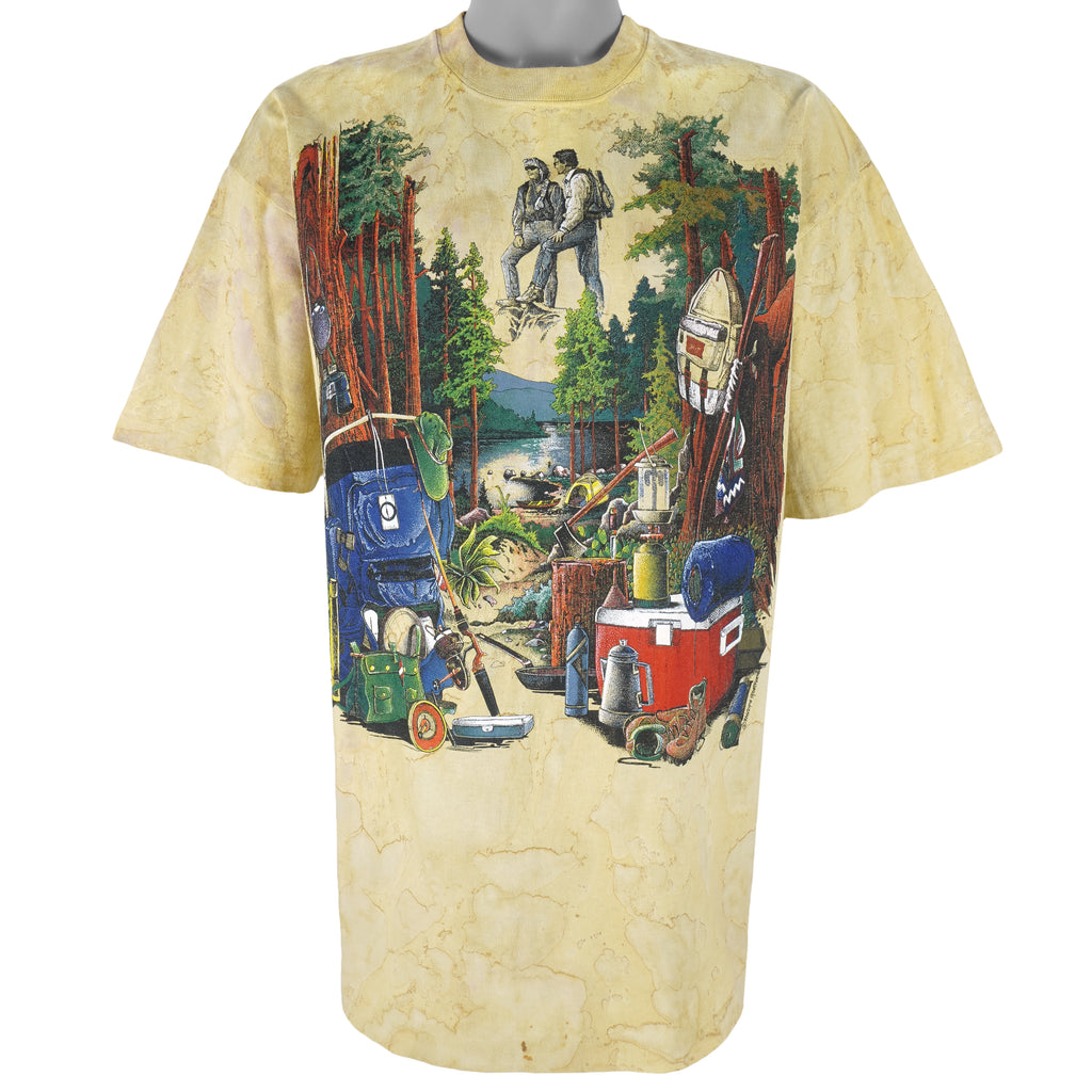 Vintage (Ragtops) - Camping AOP Single Stitch T-Shirt 1990s Large Vintage Retro