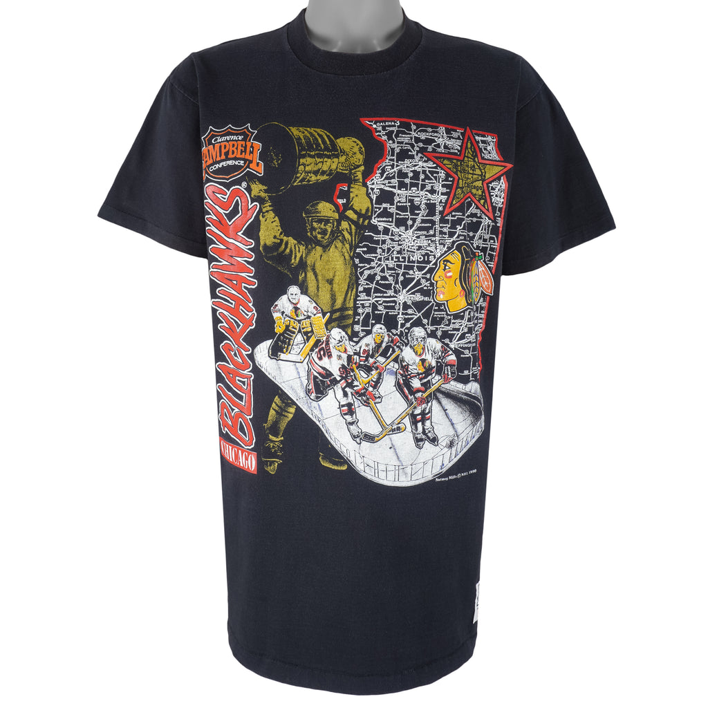 NHL (Nutmeg) - Chicago Blackhawks Stadium Map Single Stitch T-Shirt 1990 X-Large Vintage Retro Hockey