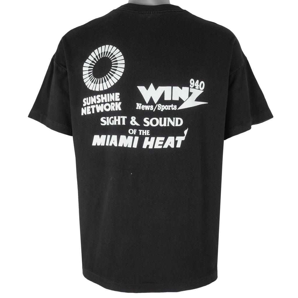 NBA (Tour Champ) - Miami Heat Striped Single Stitch T-Shirt 1990 X-Large Vintage Retro Basketball