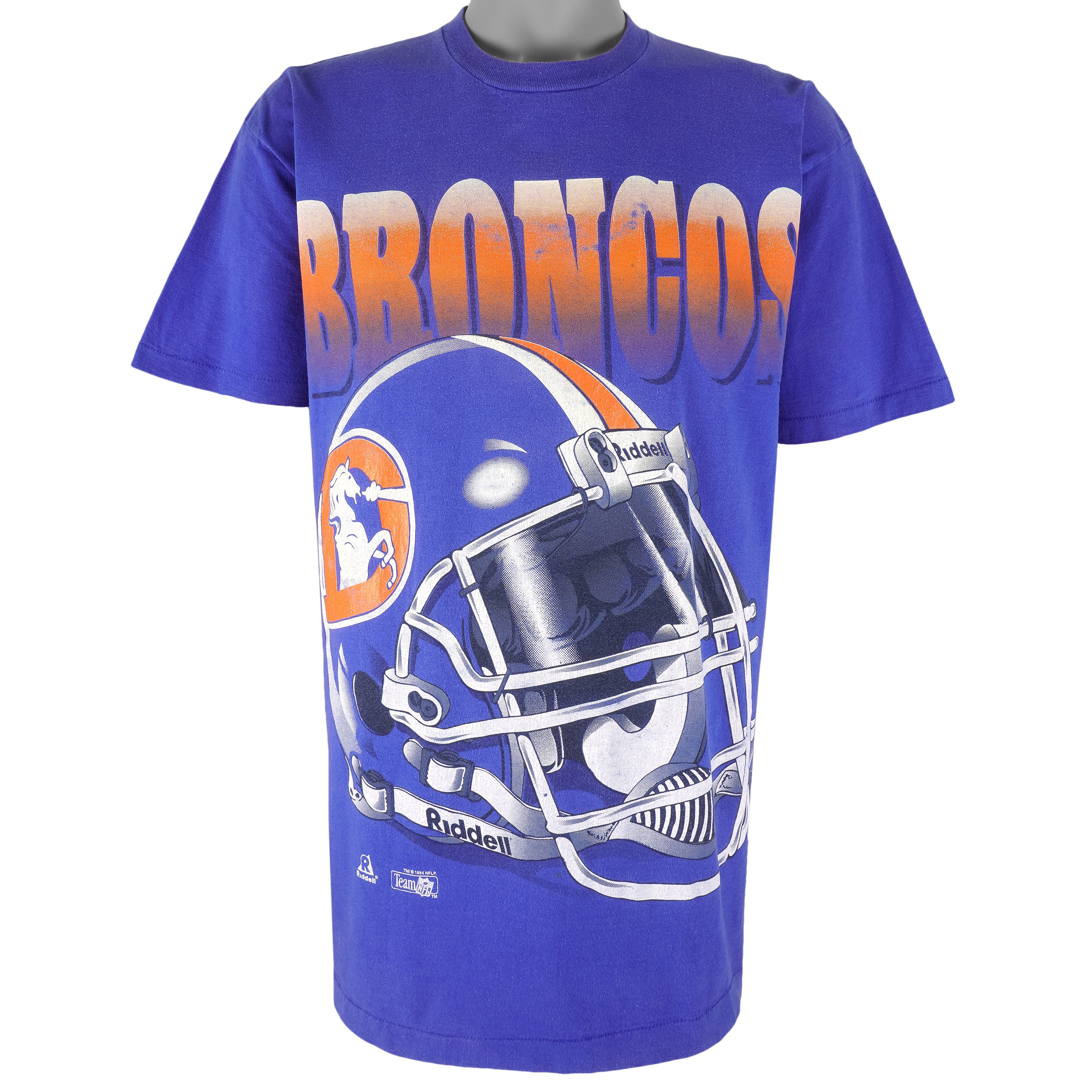 NFL (Riddell) - Denver Broncos Helmet Single Stitch T-Shirt 1994 X-Large Vintage Retro Football