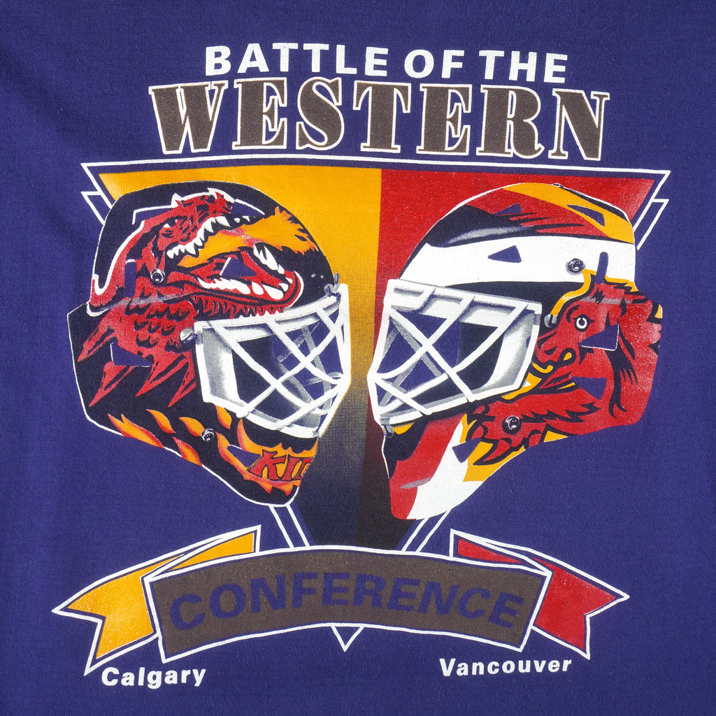 NHL (Soft Wear) - Calgary VS Vancouver Single Stitch T-Shirt 1990 Large Vintage Retro Hockey
